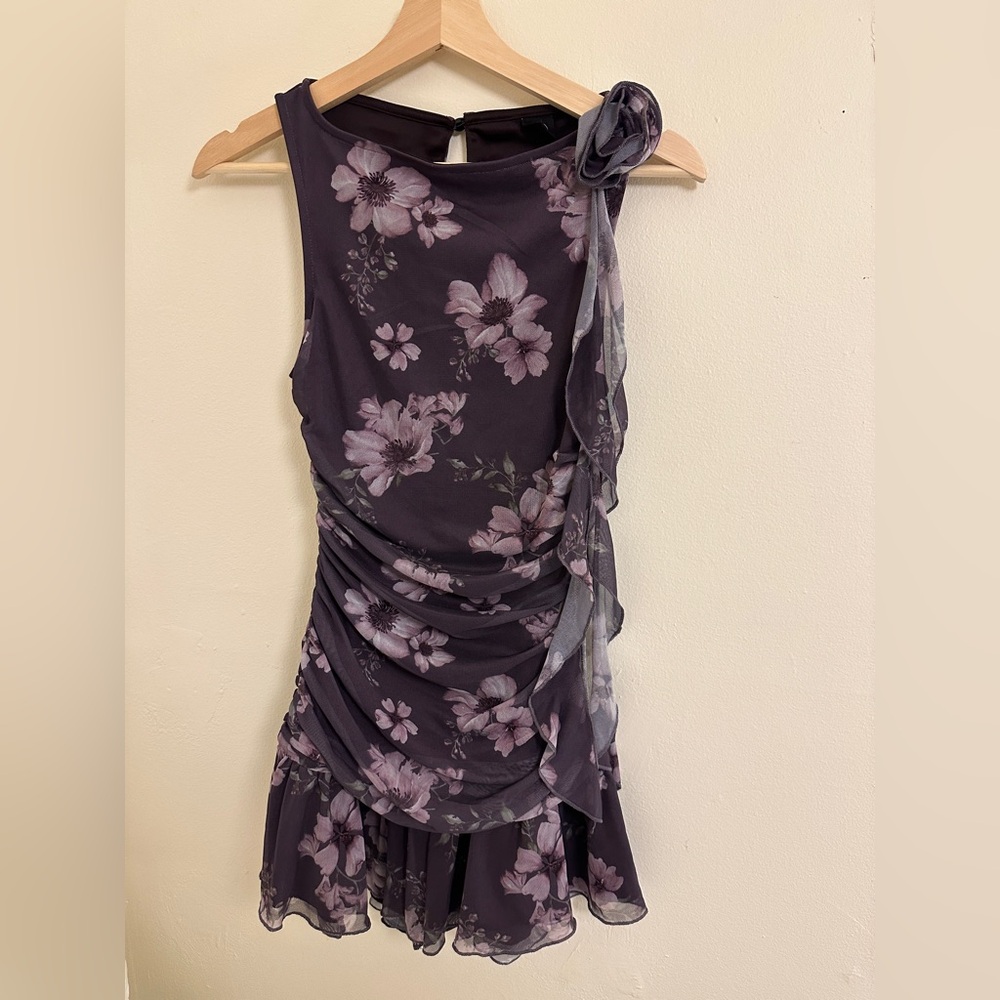 Sleeveless Purple Floral Evening Dress